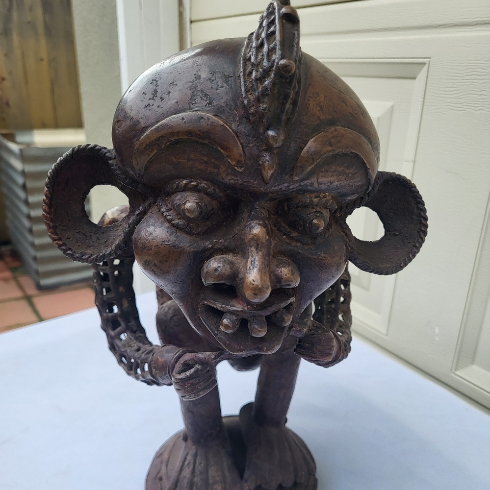 African Bronze Statue of Squatting Figure